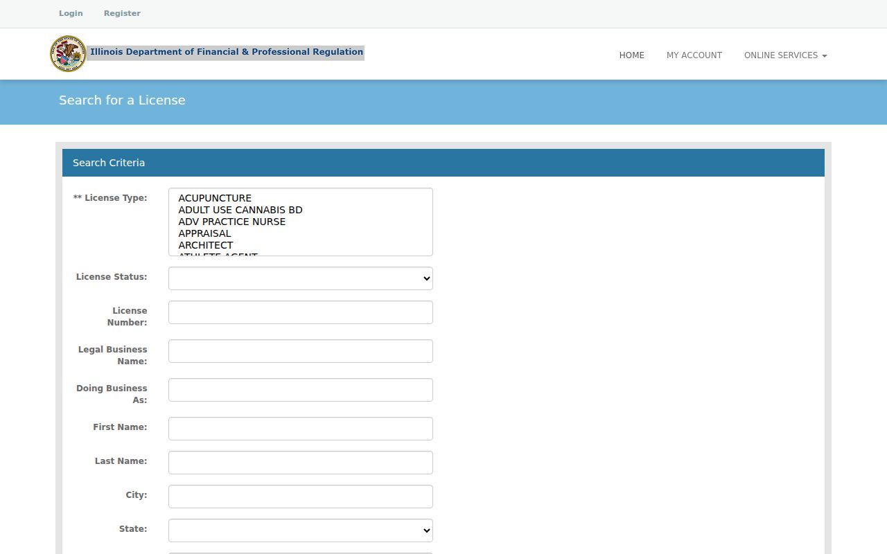 Streamwood resident lookup with Illinois professional license fields