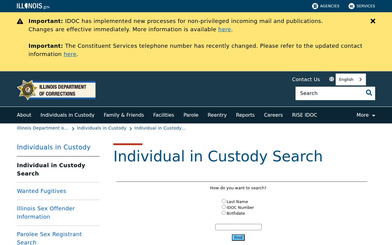 Streamwood resident lookup through Illinois DOC custody search