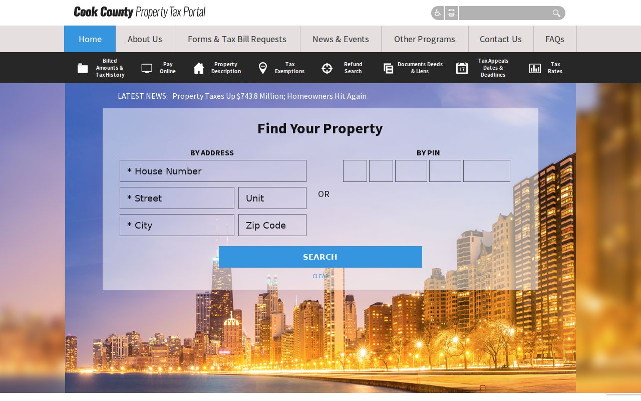 Cook County Property Tax Portal address search for Streamwood parcels