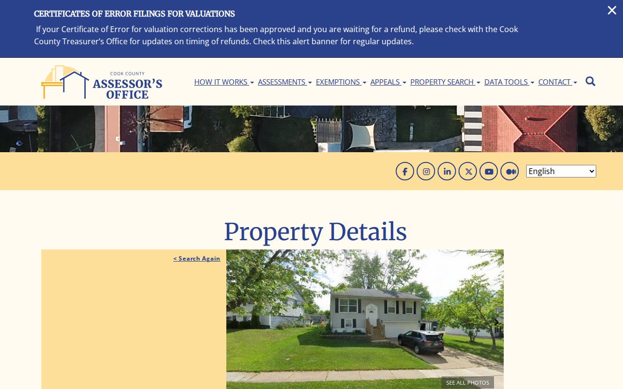 Cook County Assessor sample parcel detail for a Streamwood property